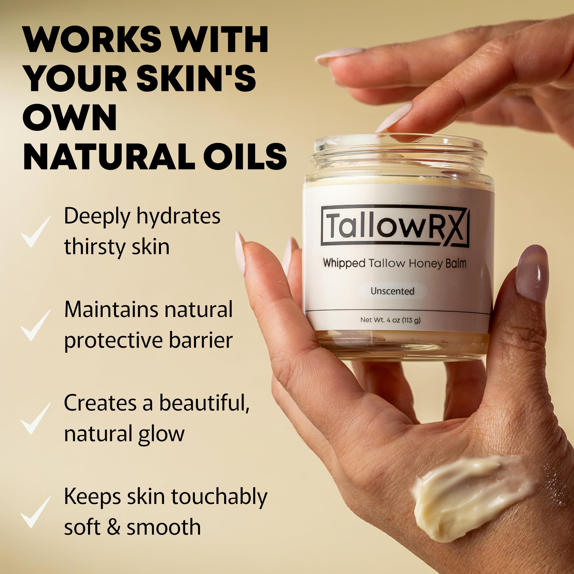 TALLOWRX 100% Grass-Fed Beef Tallow Balm – Whipped Honey Moisturizer with Manuka Honey, Jojoba & Calendula | Face & Body (4 oz, Vanilla Scent)