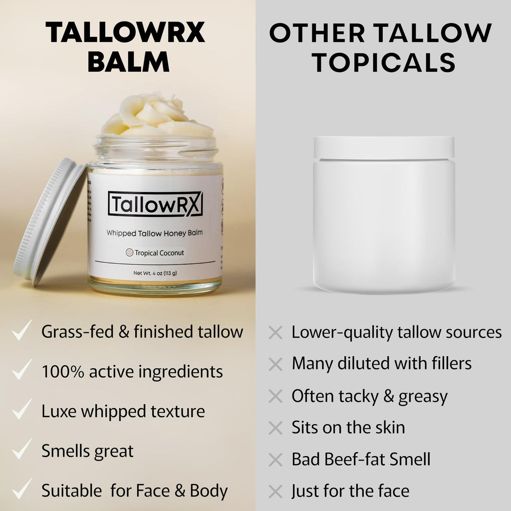 TALLOWRX 100% Grass-Fed Beef Tallow Balm – Whipped Honey Moisturizer with Manuka Honey, Jojoba & Calendula | Face & Body (4 oz, Vanilla Scent)