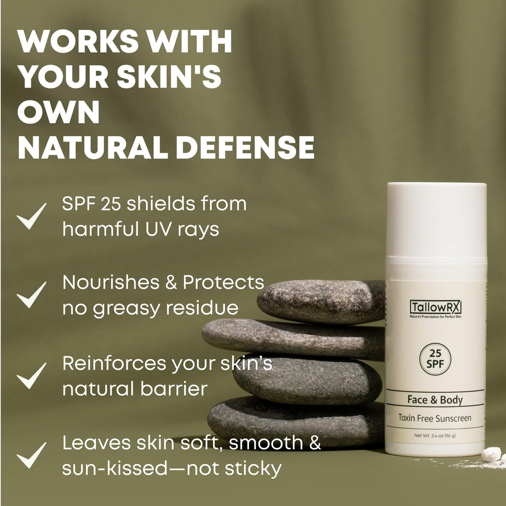 TALLOWRX SPF 25 Mineral Sunscreen – Reef-Safe, Non-Nano Zinc Oxide, Red Raspberry & Vitamin E | 3.4 oz
