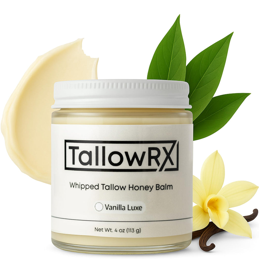 TALLOWRX 100% Grass-Fed Beef Tallow Balm – Whipped Honey Moisturizer with Manuka Honey, Jojoba & Calendula | Face & Body (4 oz, Vanilla Scent)