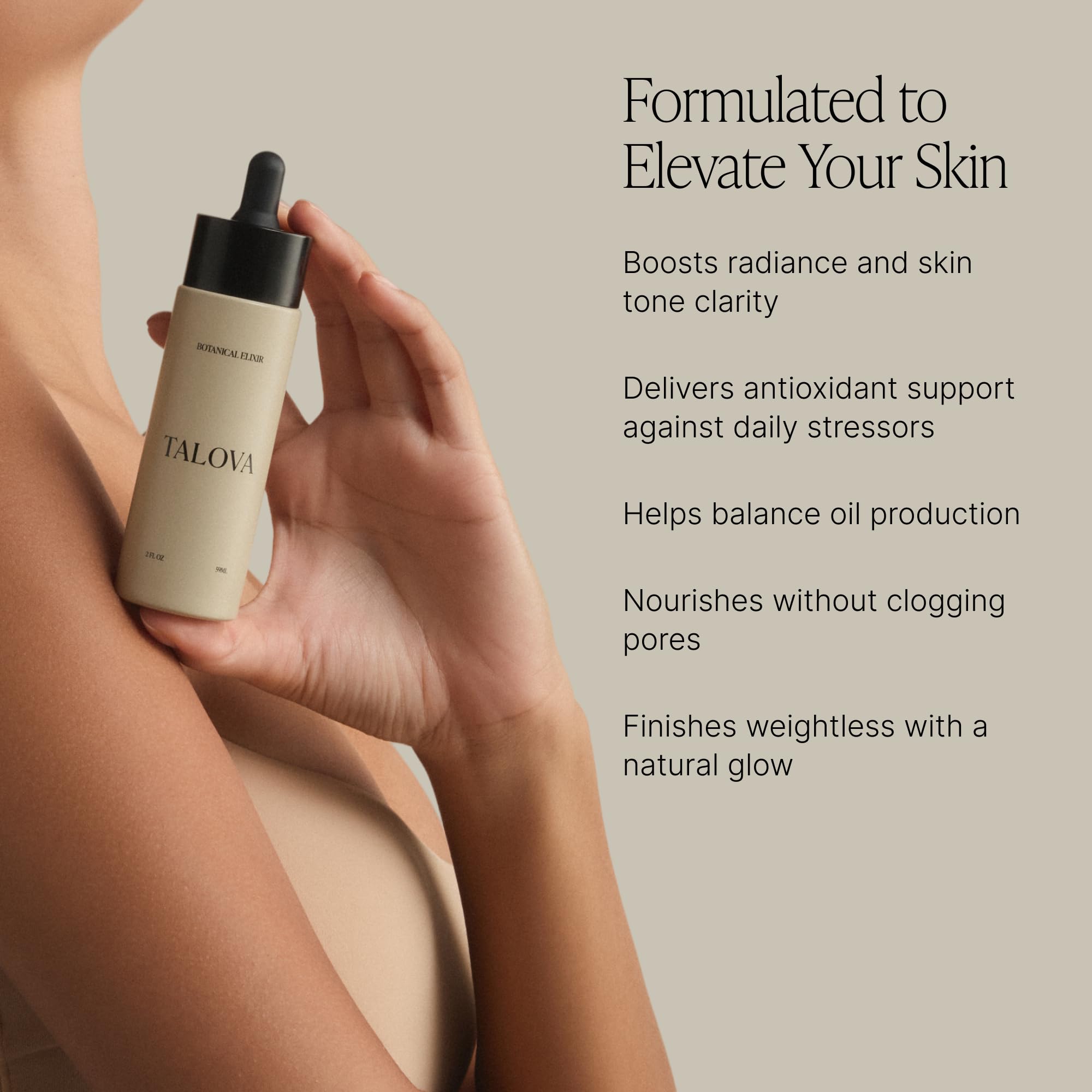 TALOVA Botanical Elixir 2oz - Facial Oil Moisturizer with Jojoba, Vitamin C & E