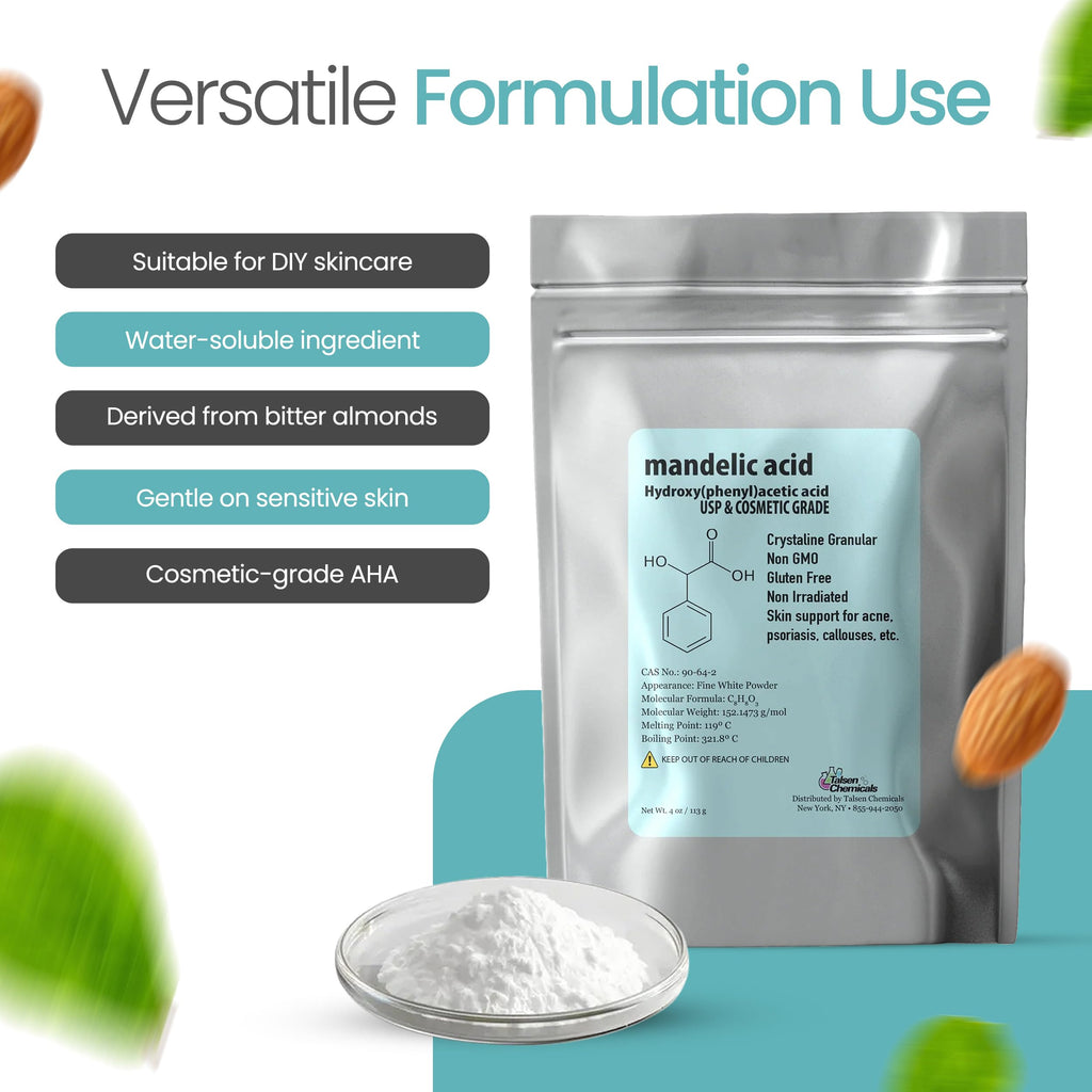 Talsen Chemicals Mandelic Acid Powder 99.9% Purity – DIY Serum, Peel, Mask or Cream 8 oz / 226 g
