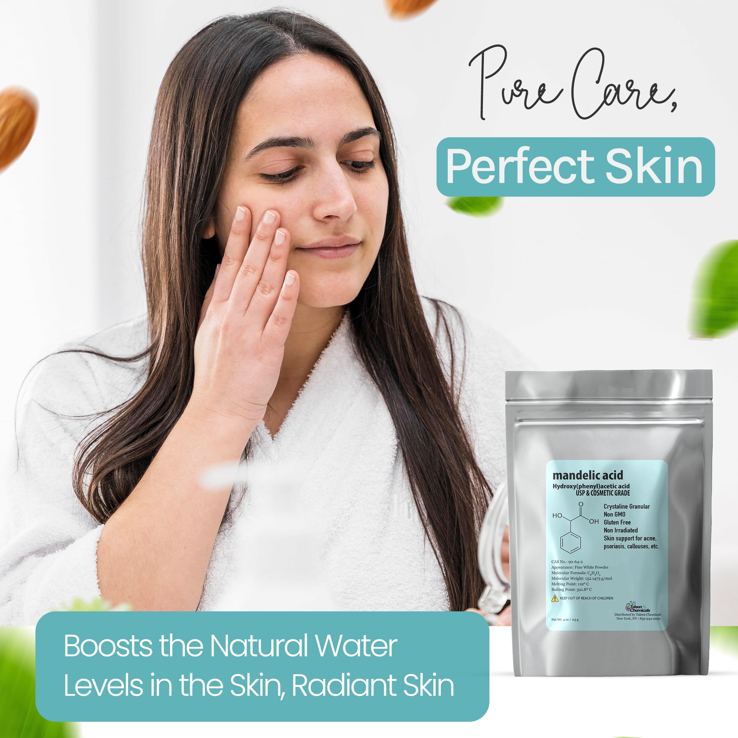 Talsen Chemicals Mandelic Acid Powder 99.9% Purity – DIY Serum, Peel, Mask or Cream 8 oz / 226 g