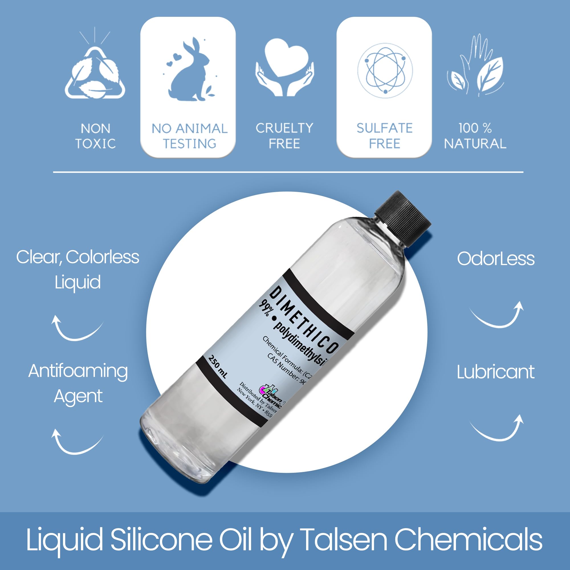 Dimethicone Oil by Talsen Chemicals – Cosmetic Grade Liquid Silicone Oil (500 mL) for DIY Hair and Skin Care