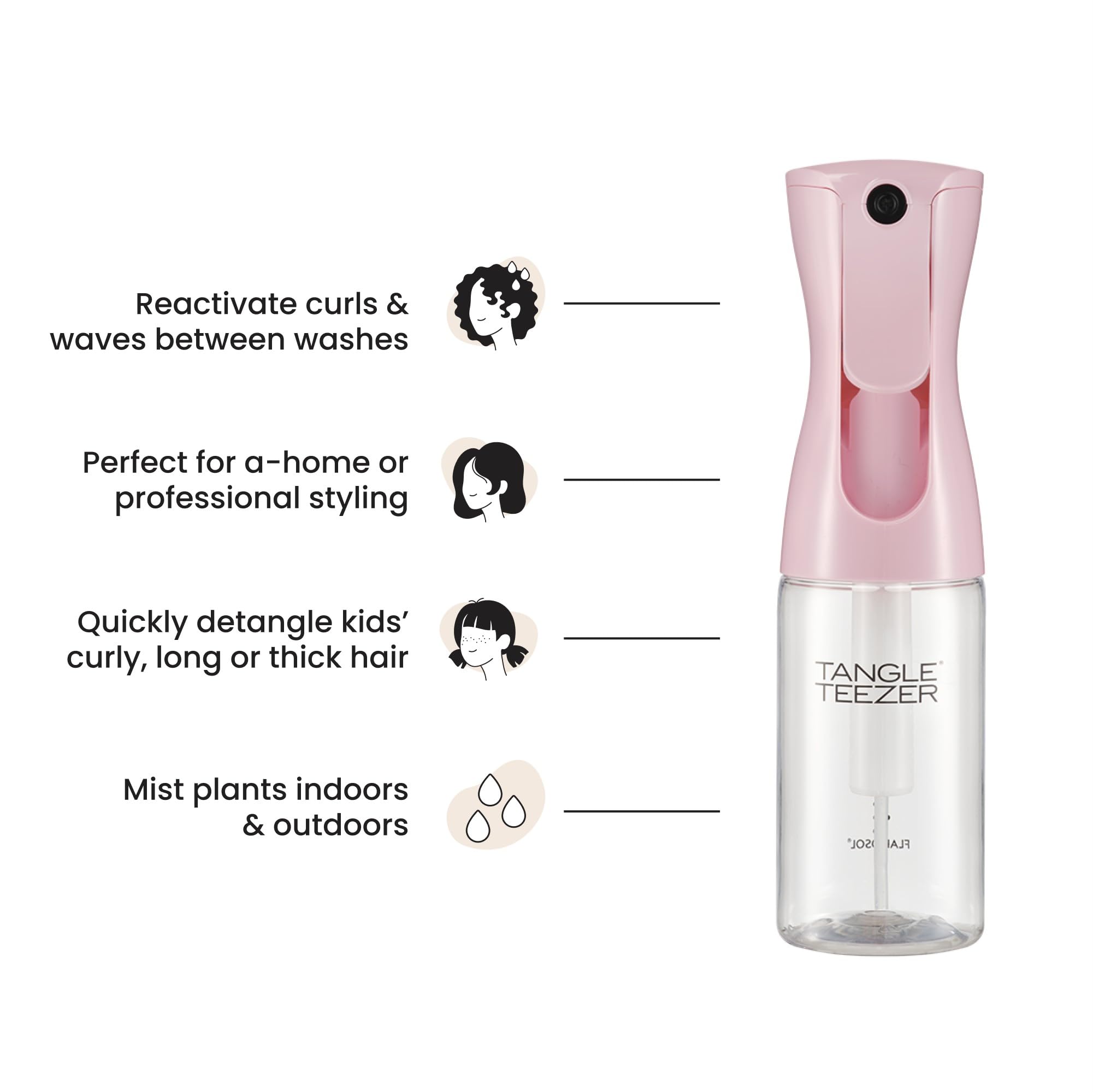 TANGLE TEEZER Travel-Size Fine Mist Bottle – Refillable, Millennial Pink, 6.1 oz