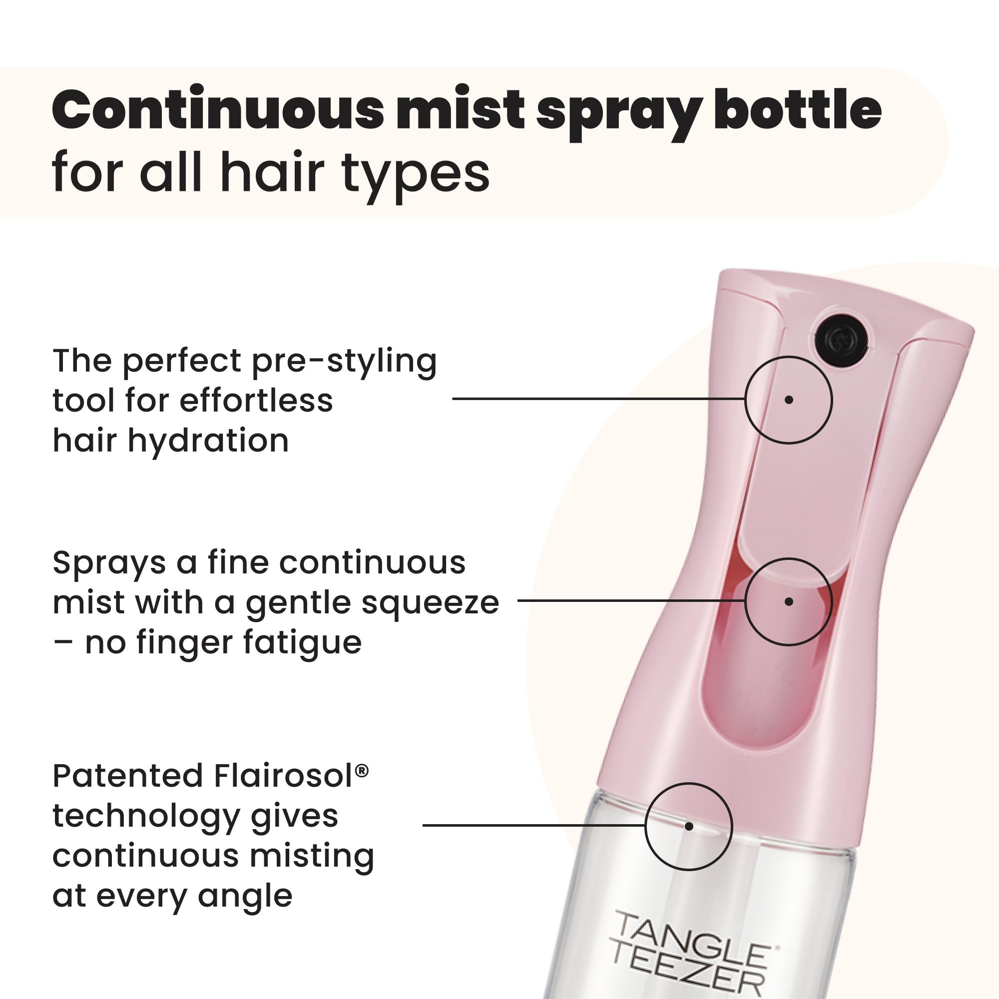 TANGLE TEEZER Travel-Size Fine Mist Bottle – Refillable, Millennial Pink, 6.1 oz