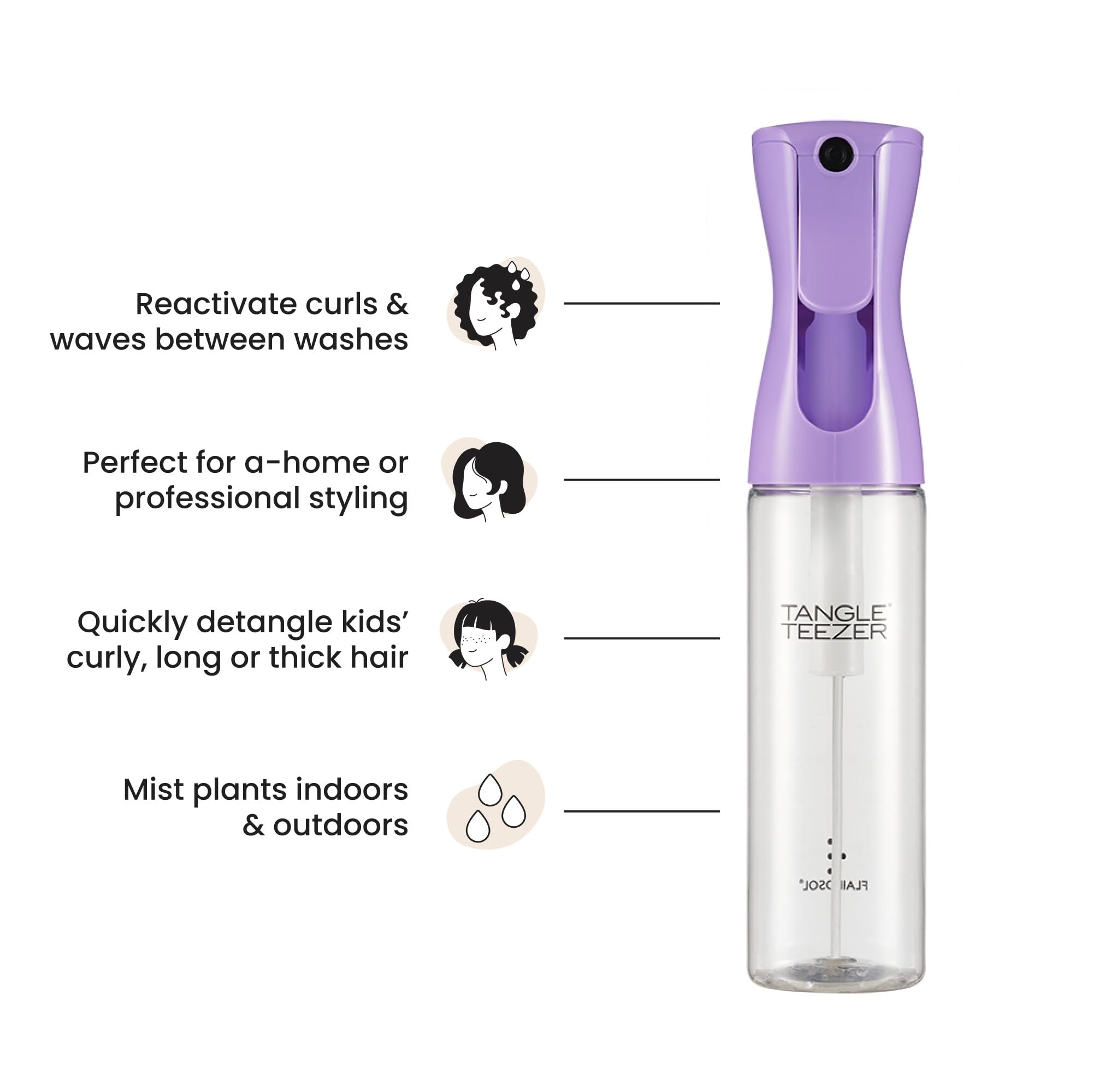 Tangle Teezer Fine Mist Bottle – Refillable Continuous Spray for Detangling & Styling (10.1 oz, Lilac)