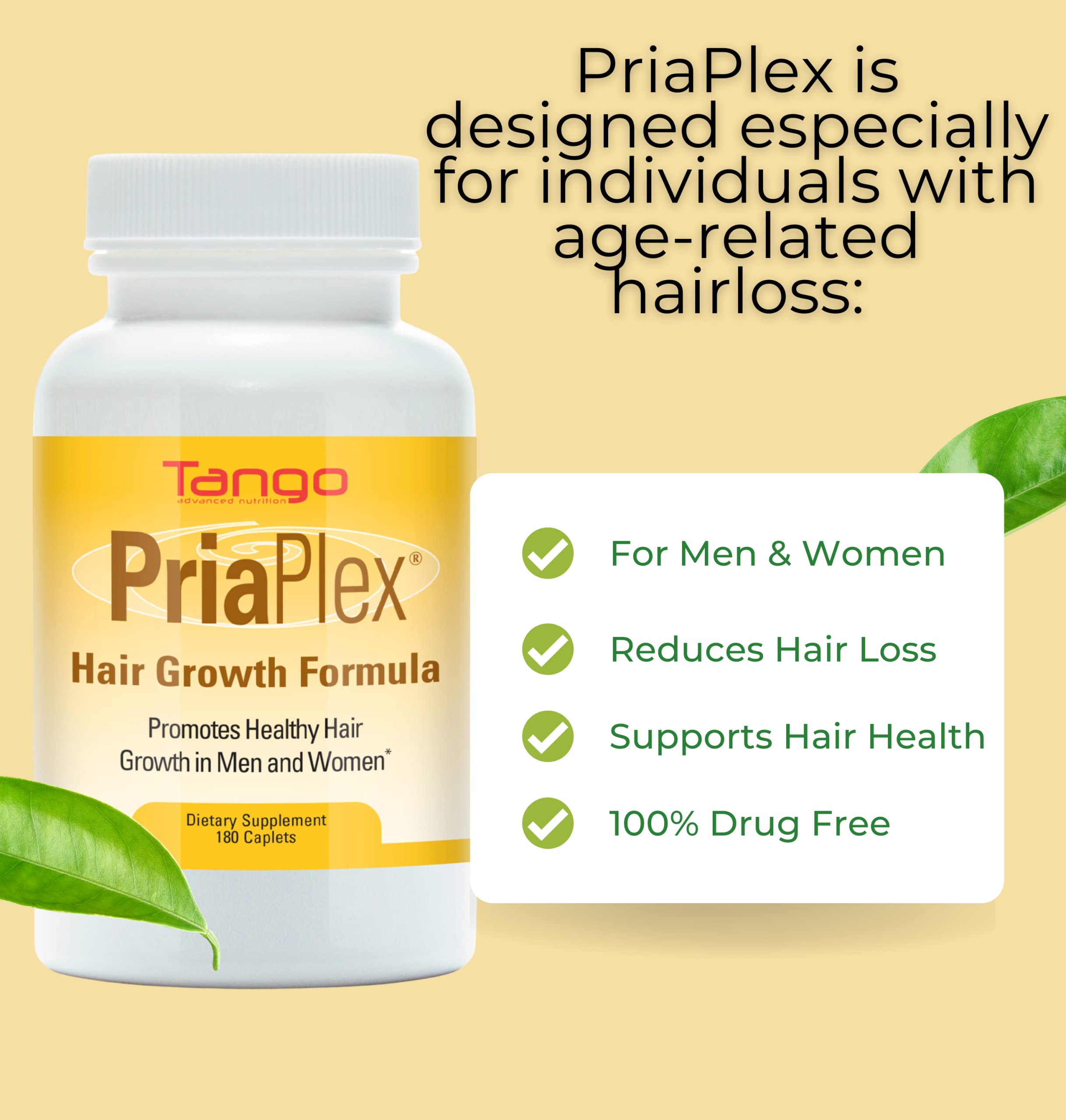 PriaPlex Natural Hair Growth Supplement for Men & Women | Tango, 180 Caplets