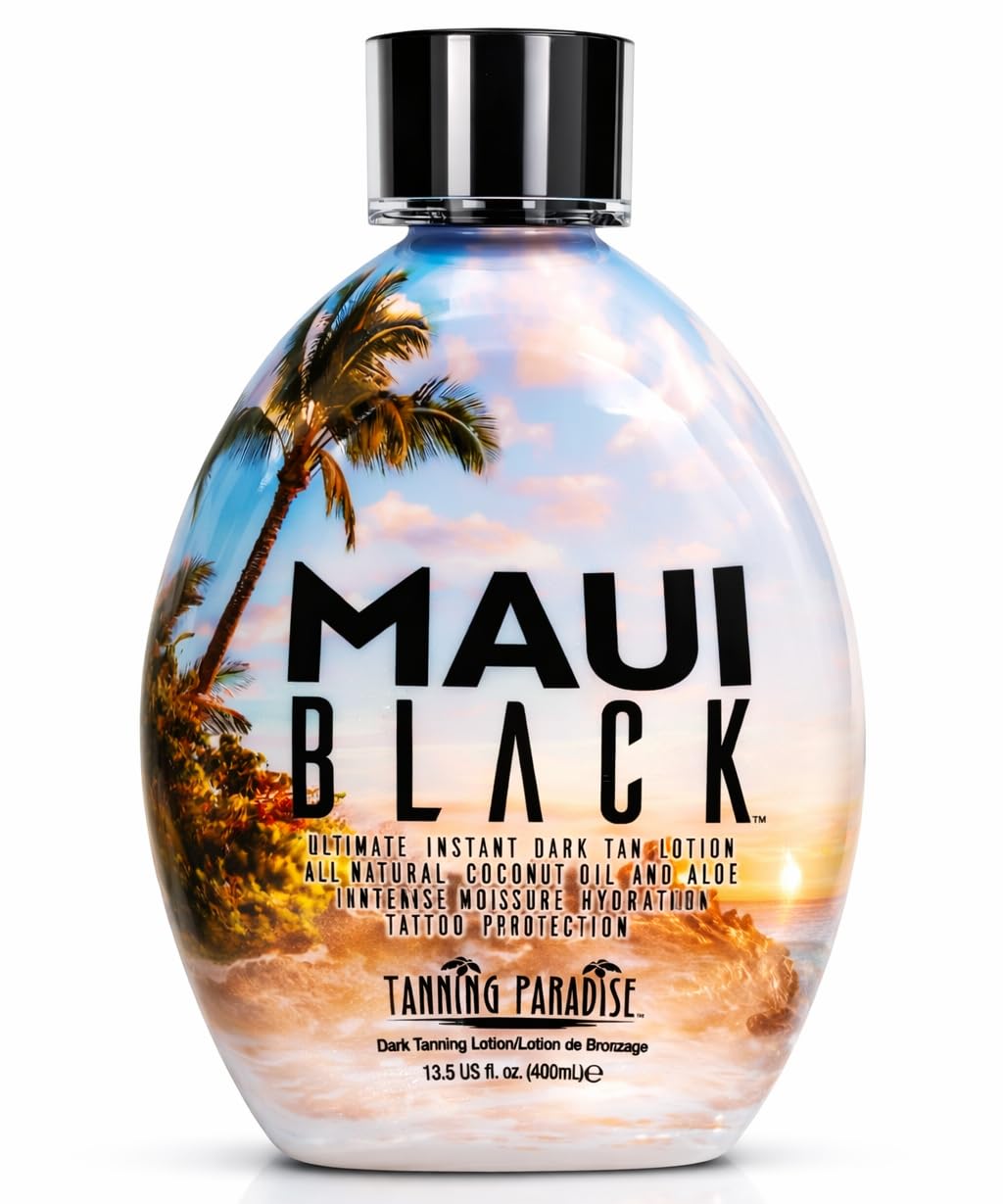 Tanning Paradise Maui Black Tanning Lotion – Instant Dark Tan, Hydration & Tattoo Protection | 13.5oz