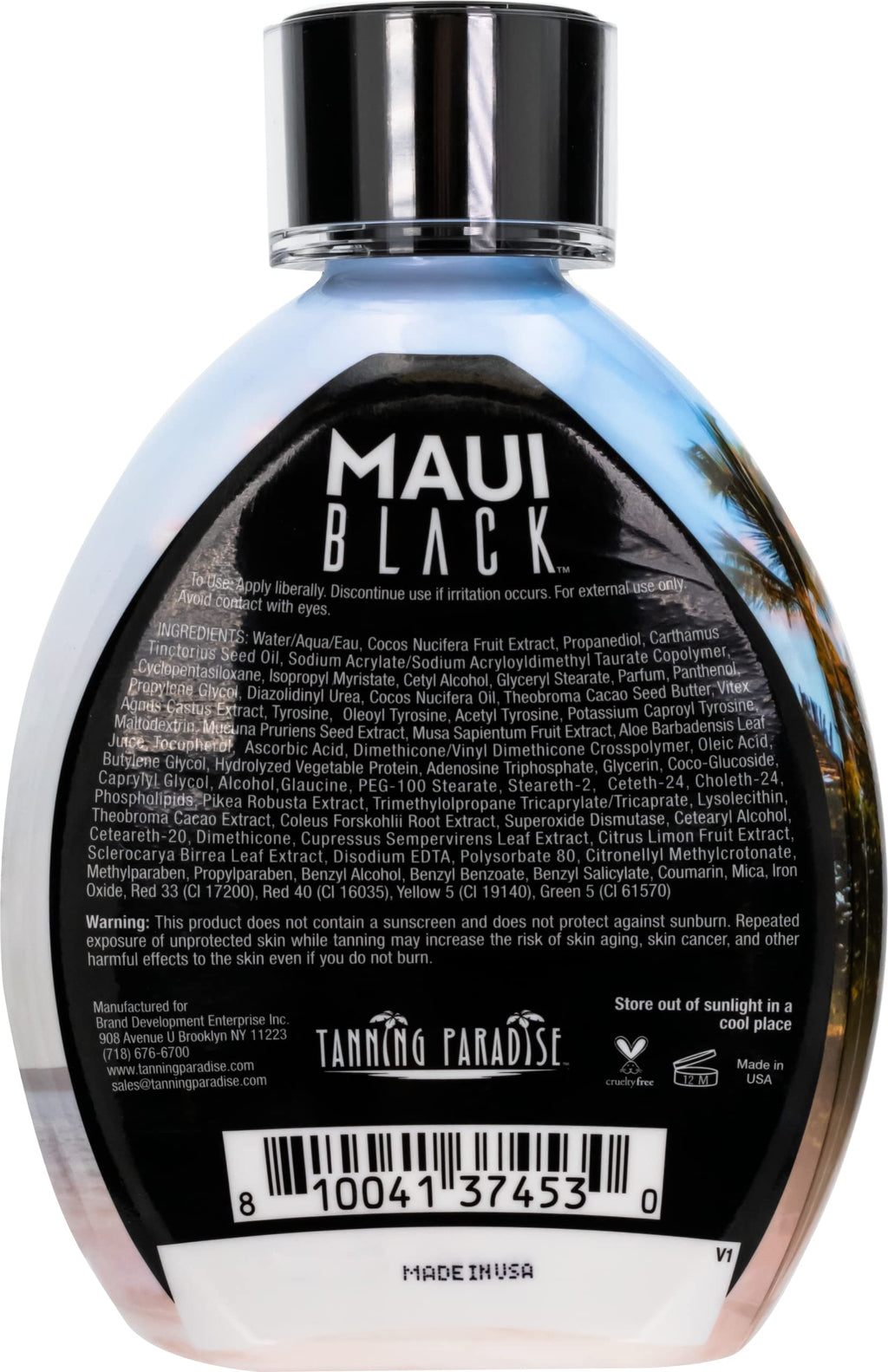 Tanning Paradise Maui Black Tanning Lotion – Instant Dark Tan, Hydration & Tattoo Protection | 13.5oz