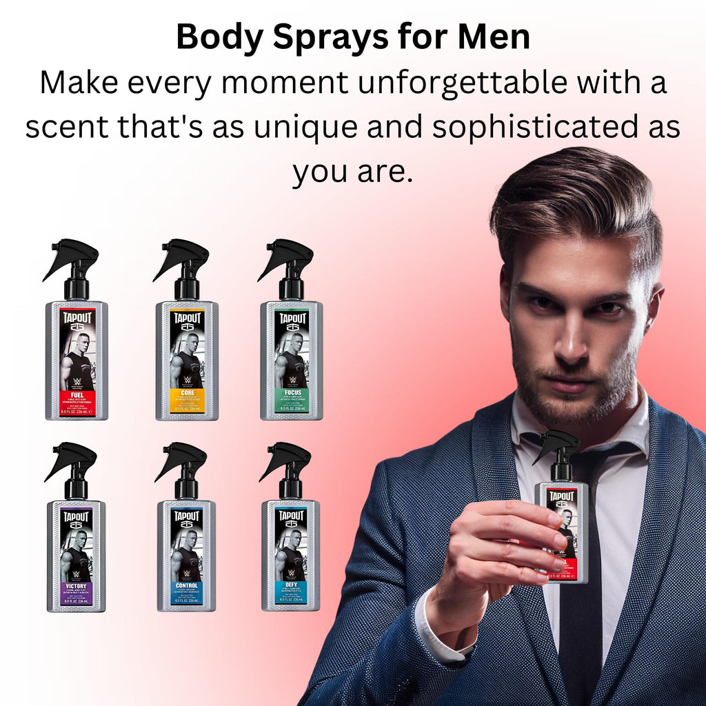 Tapout Body Spray for Men – 6-Pack Gift Set (8 oz Each) | CORE, CONTROL, VICTORY, FOCUS, FUEL, DEFY