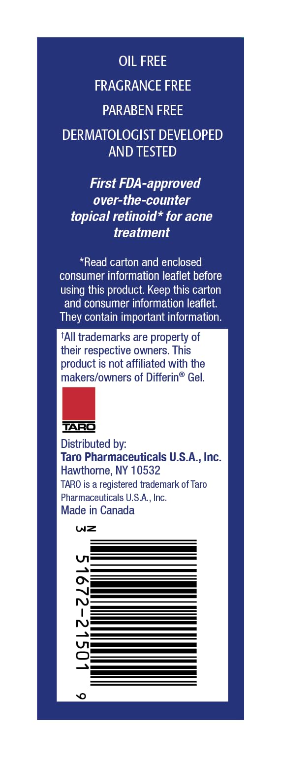 TARO Adapalene 0.1% USP Gel – Paraben-Free Acne Treatment for Sensitive Skin (Prescription-Strength)