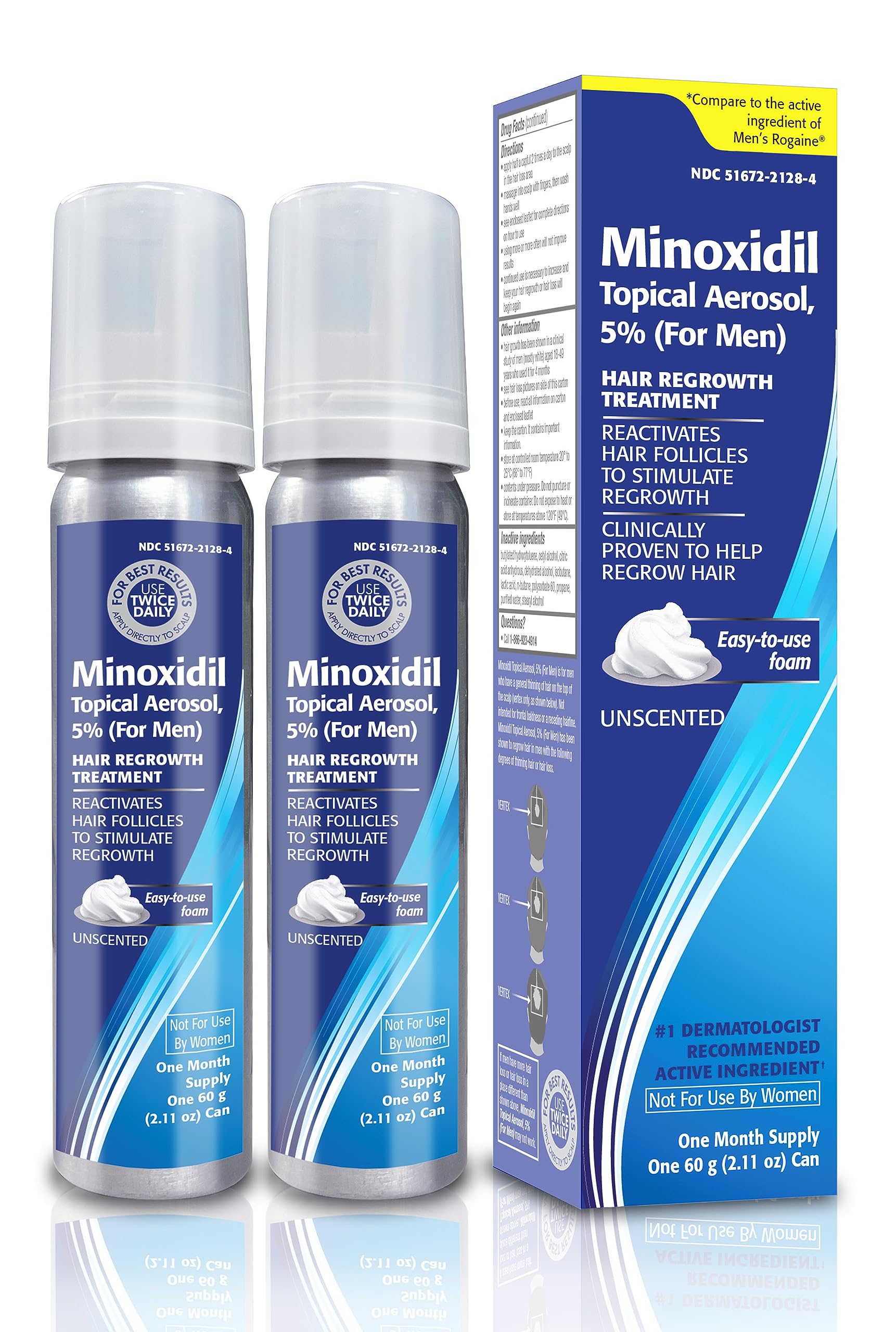 TARO Minoxidil 5% Topical Foam for Men – 2 Month, 2-Pack, 2.11 oz