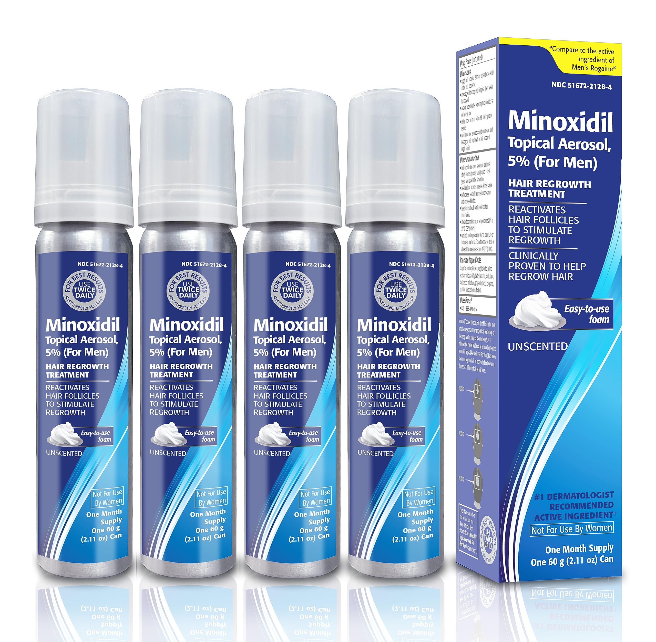 TARO Minoxidil Topical Aerosol Foam 5% for Men – Hair Regrowth Treatment, 2.11 oz (4 Pack)