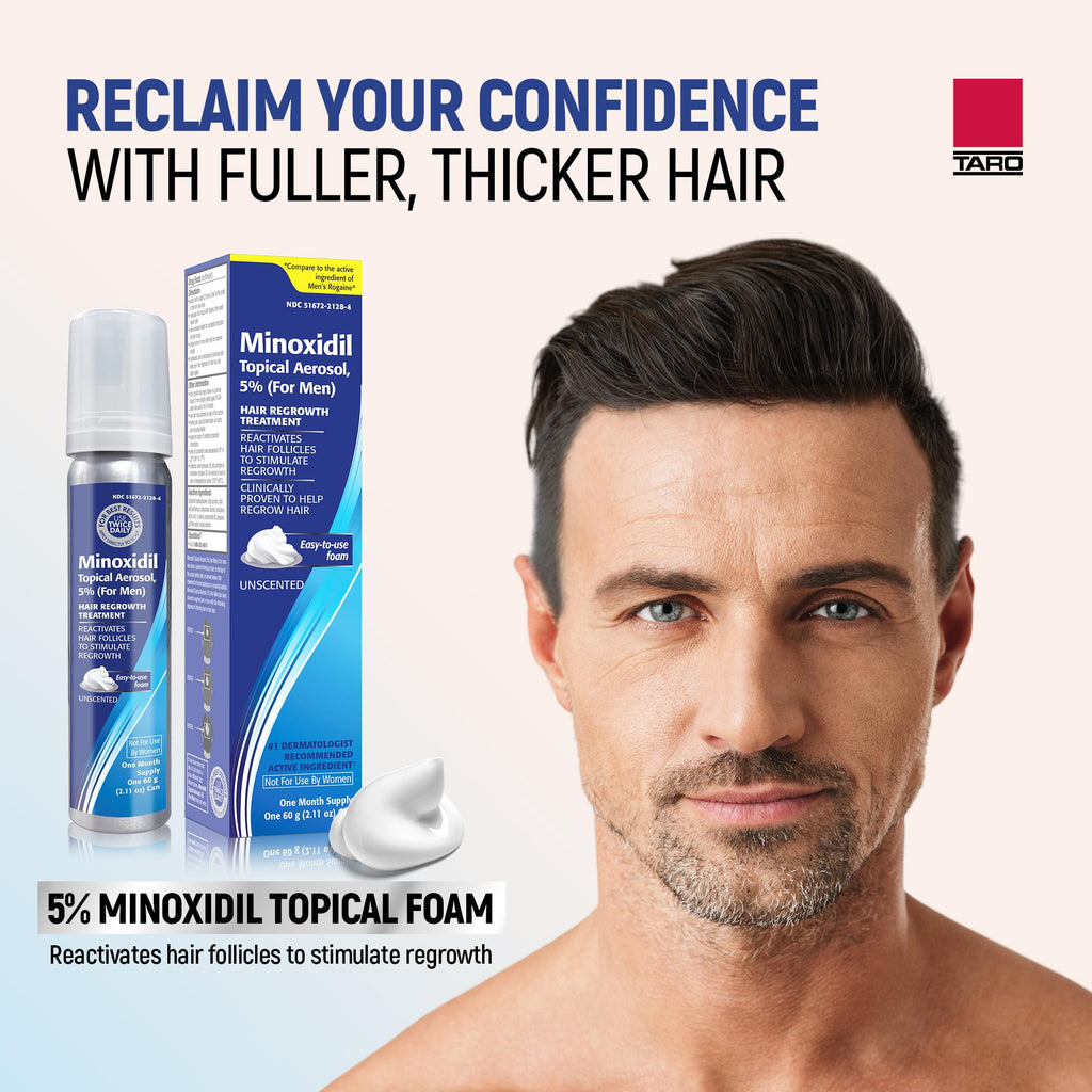 TARO Minoxidil 5% Foam for Men — 3-Month Hair Regrowth Treatment (2.11 oz) 3-Pack