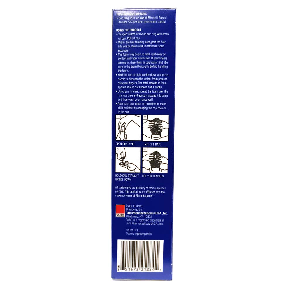 TARO Minoxidil 5% Foam for Men – 2.11 Oz Topical Hair Regrowth Solution (1 Month Supply)