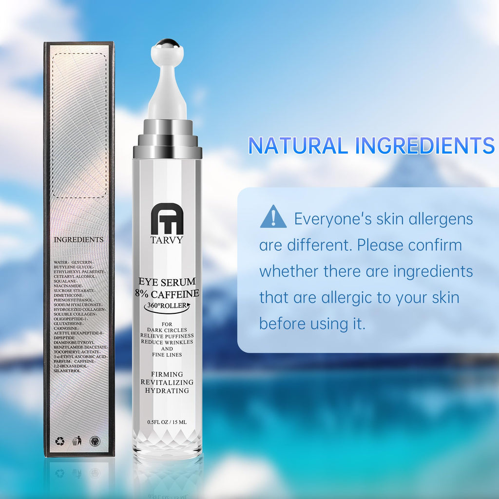 Tarvy Eye Serum 8% Caffeine with 360° Massage Ball – Under Eye Care