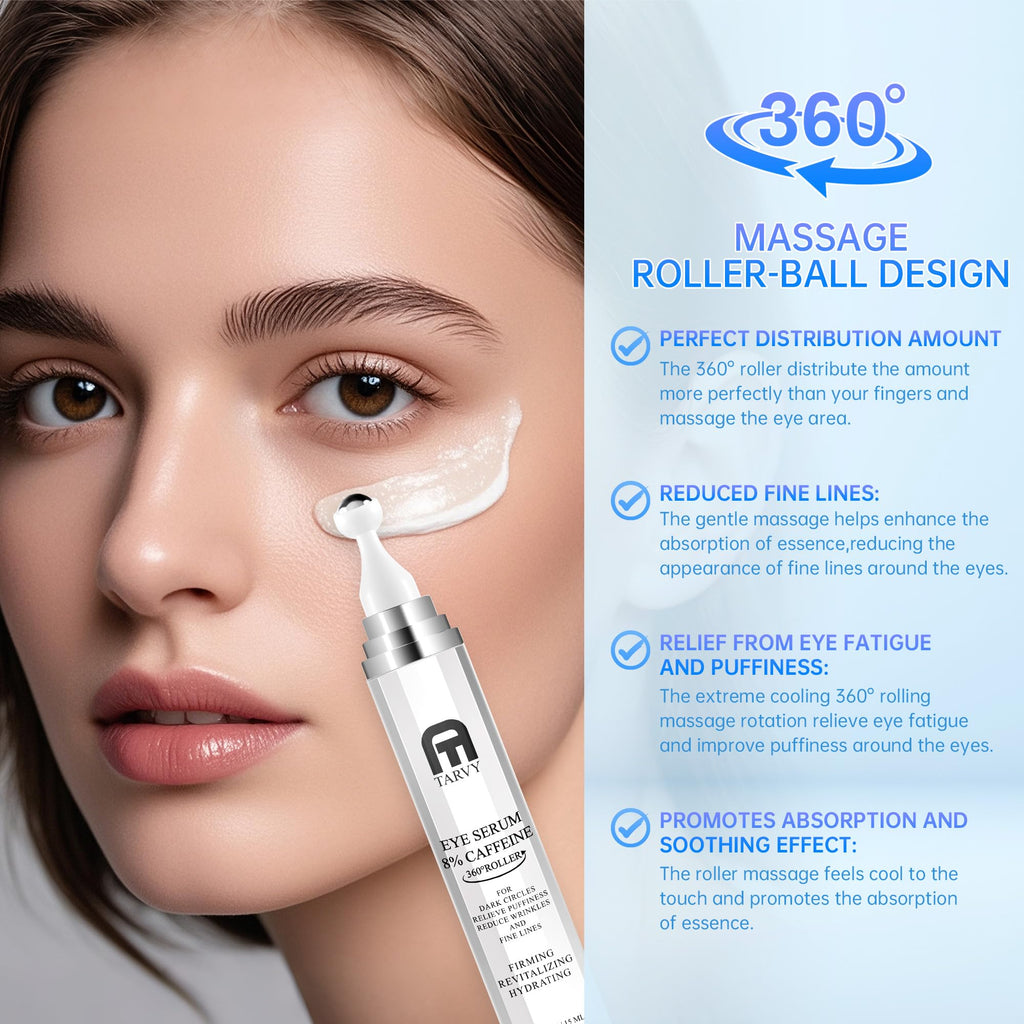 Tarvy Eye Serum 8% Caffeine with 360° Massage Ball – Under Eye Care