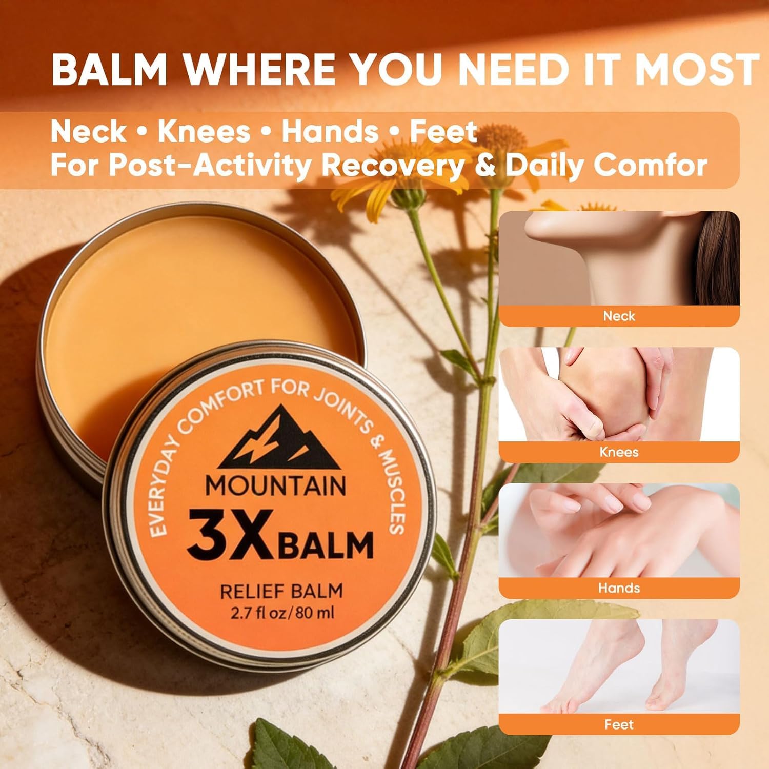 Tasunte Mountain 3X Relief Balm – Organic Arnica & Camphor, Fast-Absorbing 80ml