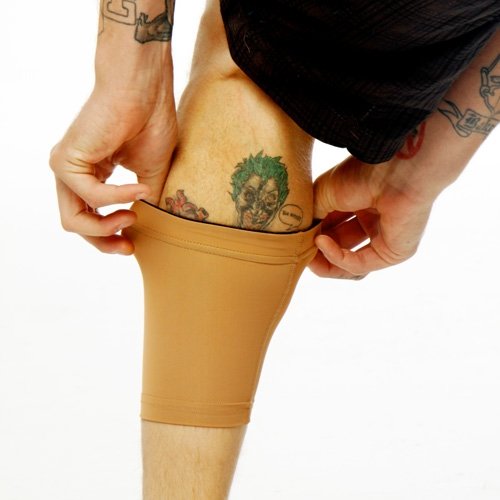 Tat2X Ink Armor Premium Calf Tattoo Cover Up Sleeve – No Slip Gripper, USA Made, Suntan