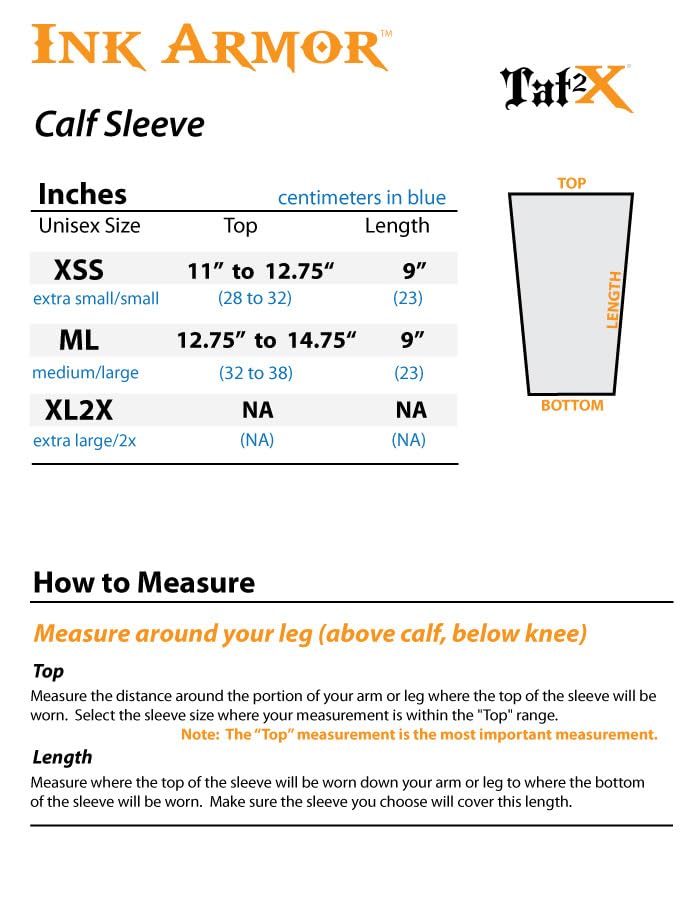 Tat2X Ink Armor Premium Calf Tattoo Cover Up Sleeve – No Slip Gripper, USA Made, Suntan