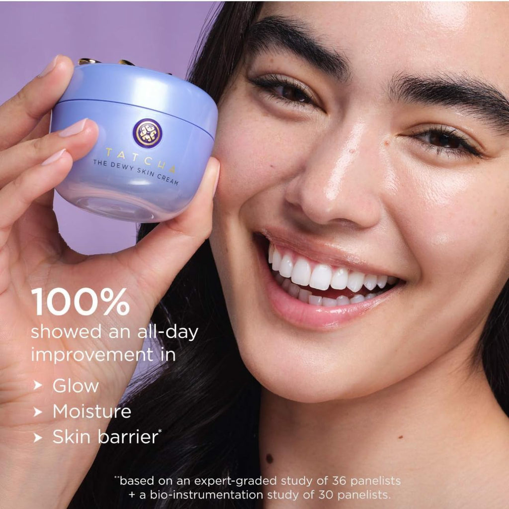 Tatcha Dewy Skin & Lips Hydrating Ritual Set — Travel Rice Wash, Full-Size Dewy Skin Cream, Wisteria Lip Mask ($119 Value)