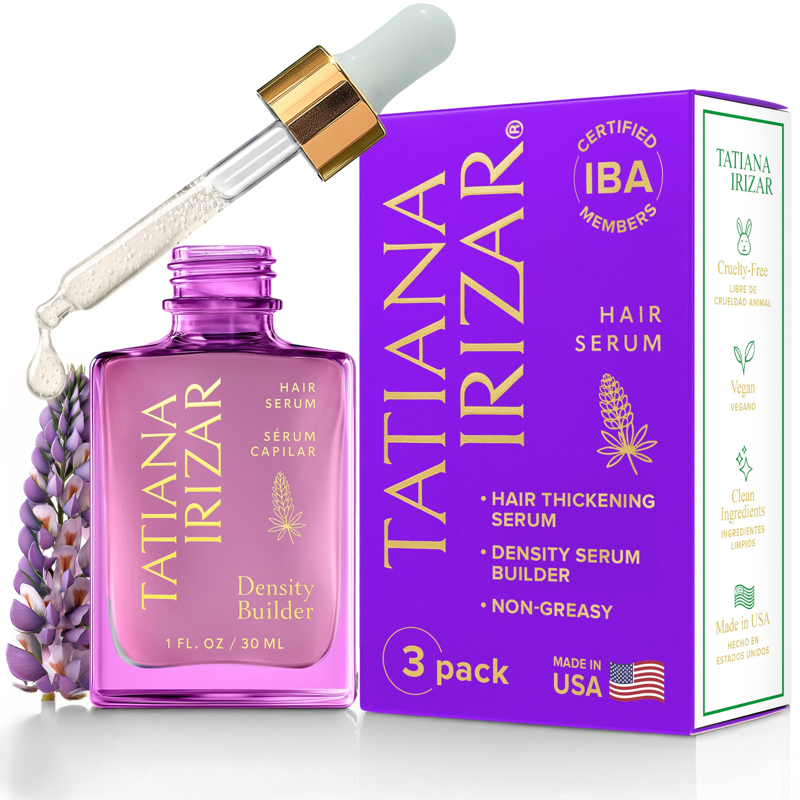 Tatiana Irizar Density Builder Hair Thickening Serum – 3 Pack, USA Made 30ml