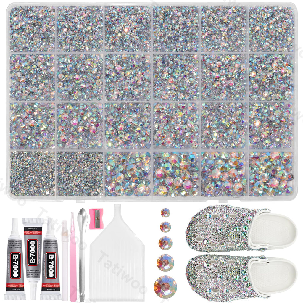 Tatiwoo 20000Pcs AB Flatback Jelly Resin Rhinestones — Mixed Sizes for Crafting & DIY Bedazzling