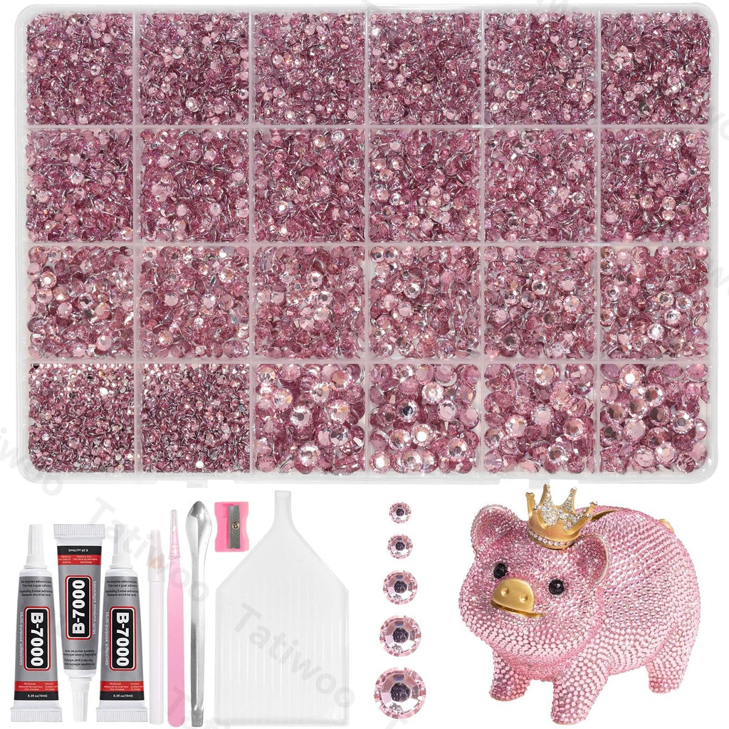 Tatiwoo 20,000pcs Light Pink Flatback Rhinestones Kit — 2–6mm Crystal Gems for DIY Crafting