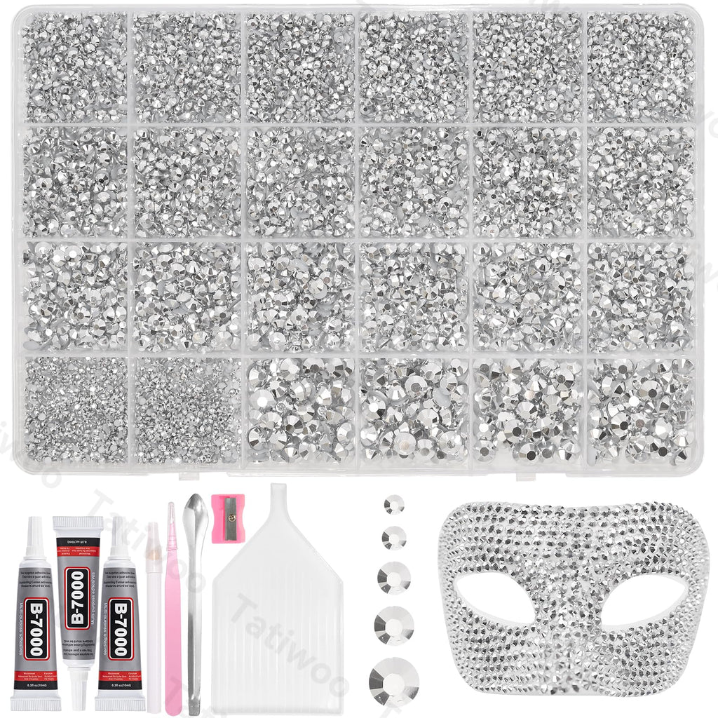 Tatiwoo 20000Pcs Silver Flatback Rhinestones Kit – Complete Bedazzling Tool Set