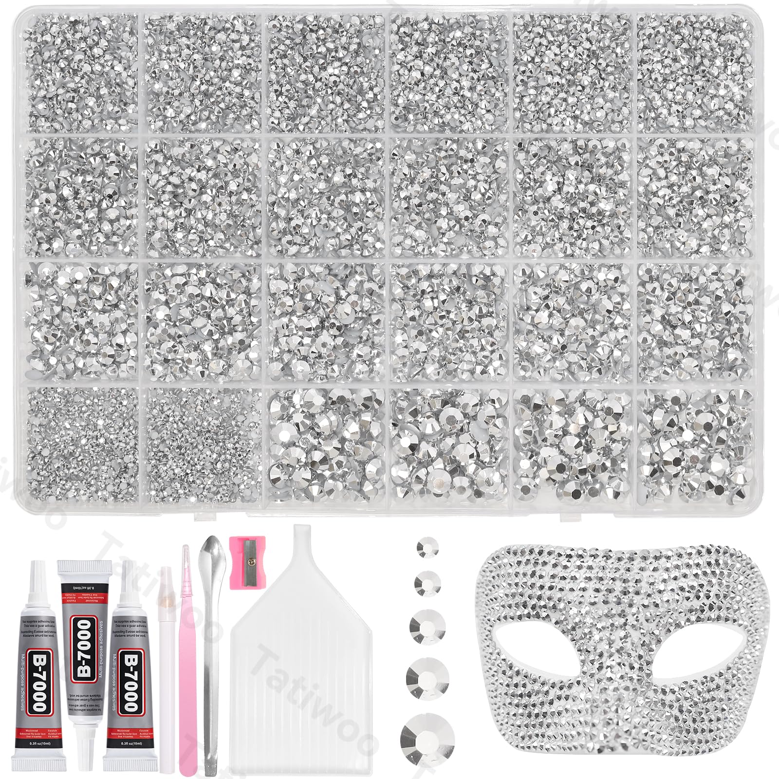 Tatiwoo 20000Pcs Silver Flatback Rhinestones Kit – Complete Bedazzling Tool Set