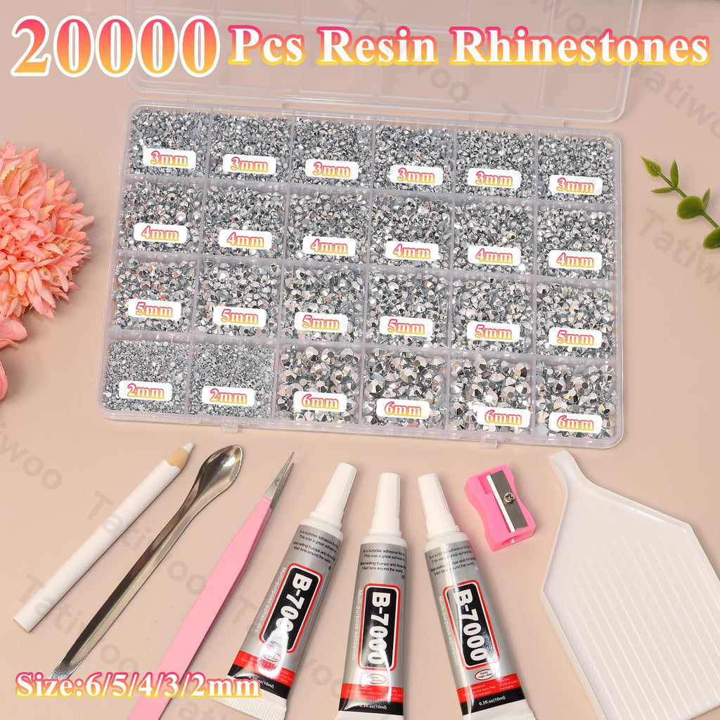 Tatiwoo 20000Pcs Silver Flatback Rhinestones Kit – Complete Bedazzling Tool Set