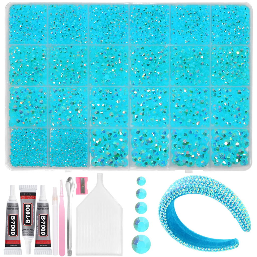 Tatiwoo 20,000 Pcs Blue AB Flatback Jelly Rhinestones Kit – Complete Bedazzling Set for Crafting