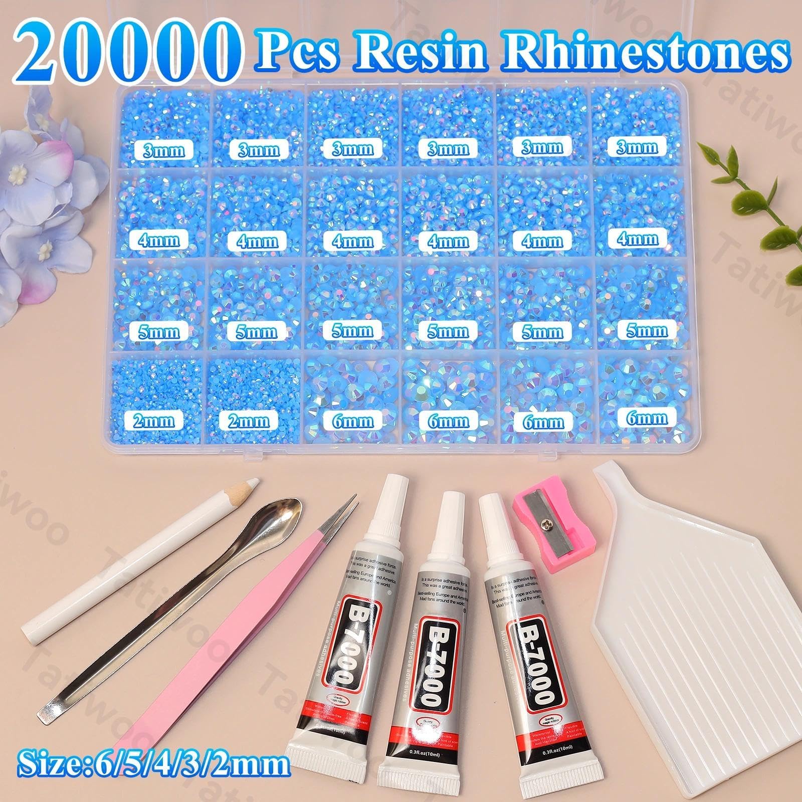 Tatiwoo 20000Pcs Blue Flatback Jelly Resin Rhinestones – Mixed Sizes for DIY Crafts