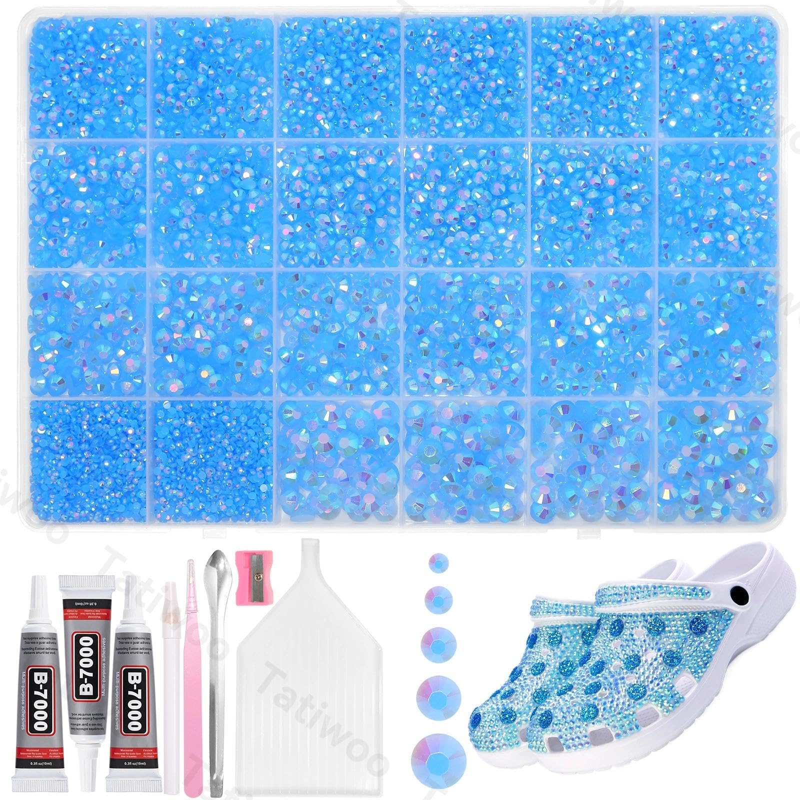 Tatiwoo 20000Pcs Blue Flatback Jelly Resin Rhinestones – Mixed Sizes for DIY Crafts