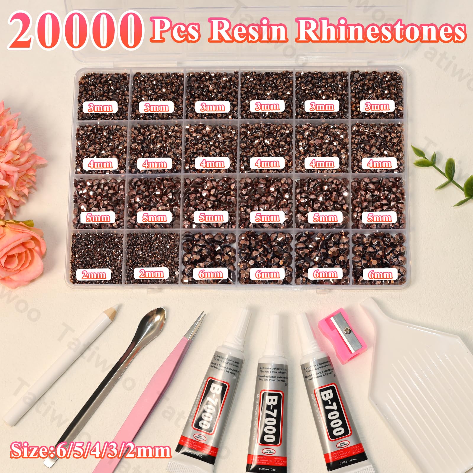 Tatiwoo 20,000 Bronze Tan Flatback Rhinestones Kit for DIY Crafting & Decor