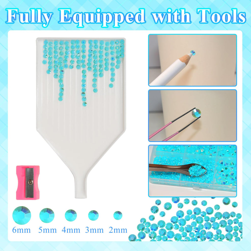 Tatiwoo 20,000 Pcs Blue AB Flatback Jelly Rhinestones Kit – Complete Bedazzling Set for Crafting