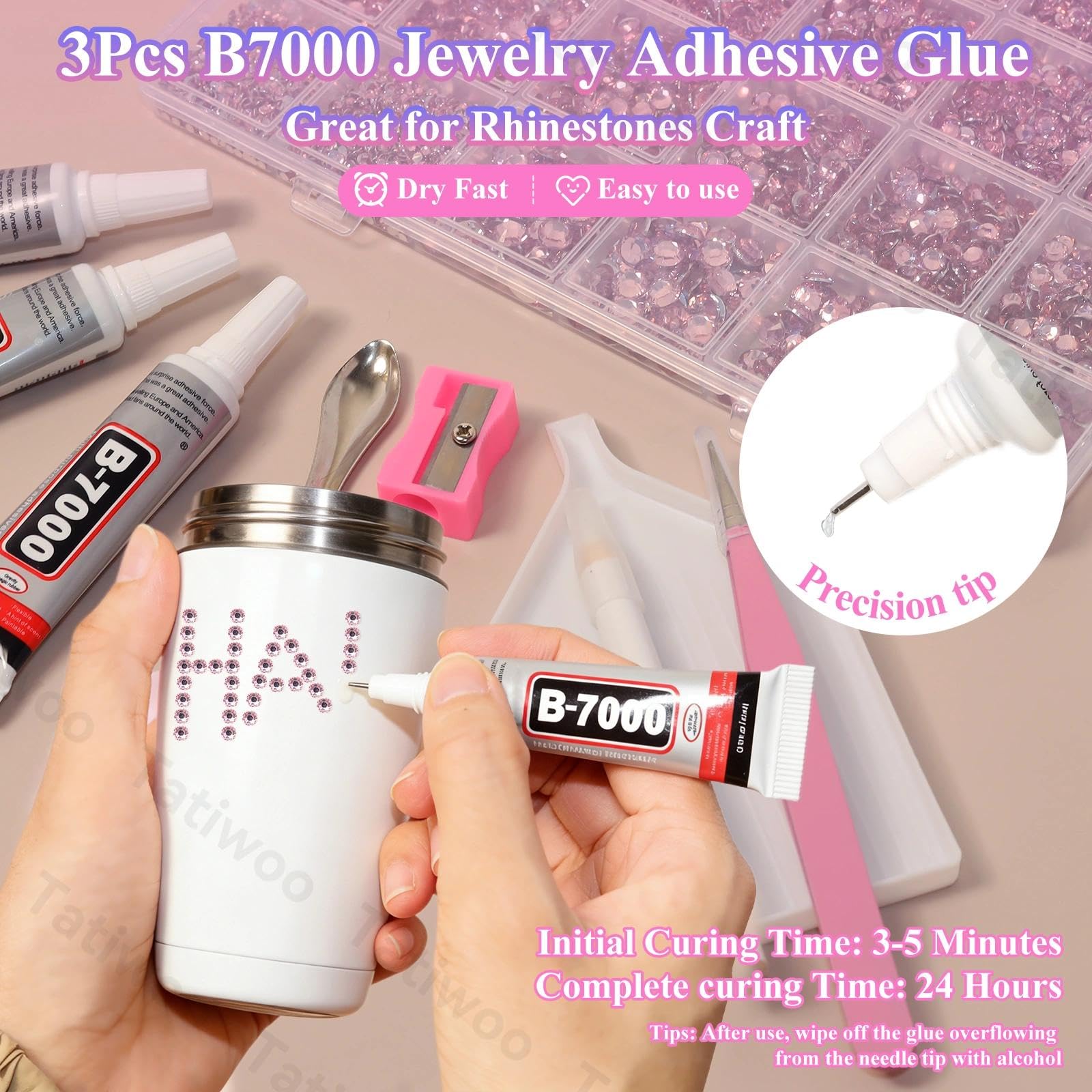 Tatiwoo 20,000pcs Light Pink Flatback Rhinestones Kit — 2–6mm Crystal Gems for DIY Crafting