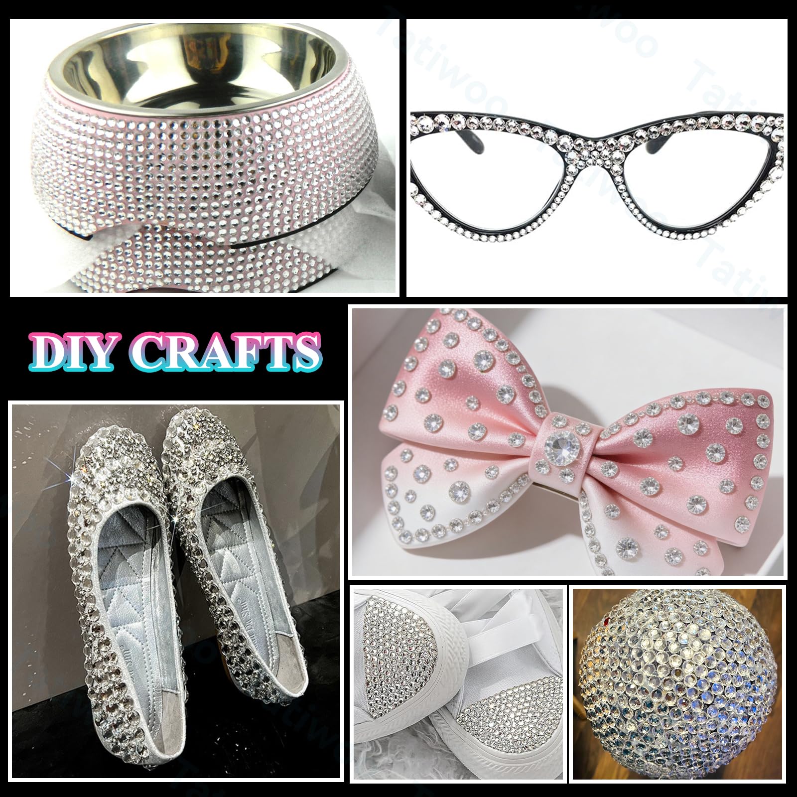 Tatiwoo 20000Pcs Silver White Crystal Flatback Rhinestones Kit – Mix Sizes for Crafting & DIY