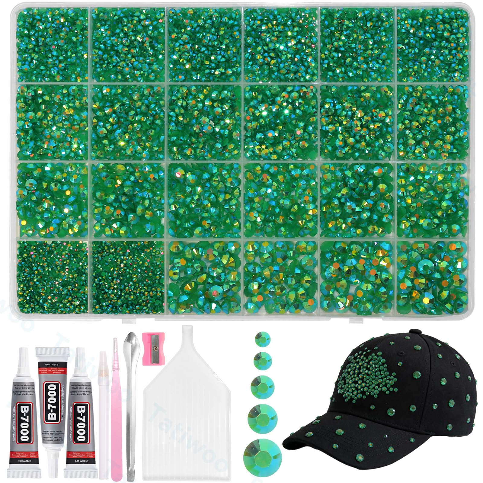 Tatiwoo 20000Pcs Dark Green Flatback Jelly Rhinestones – Mixed Sizes for Crafts, DIY, Tumblers