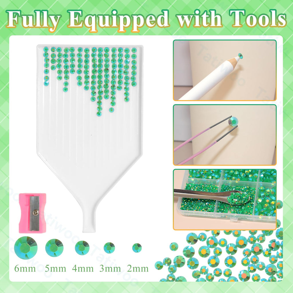 Tatiwoo 20000Pcs Dark Green Flatback Jelly Rhinestones – Mixed Sizes for Crafts, DIY, Tumblers
