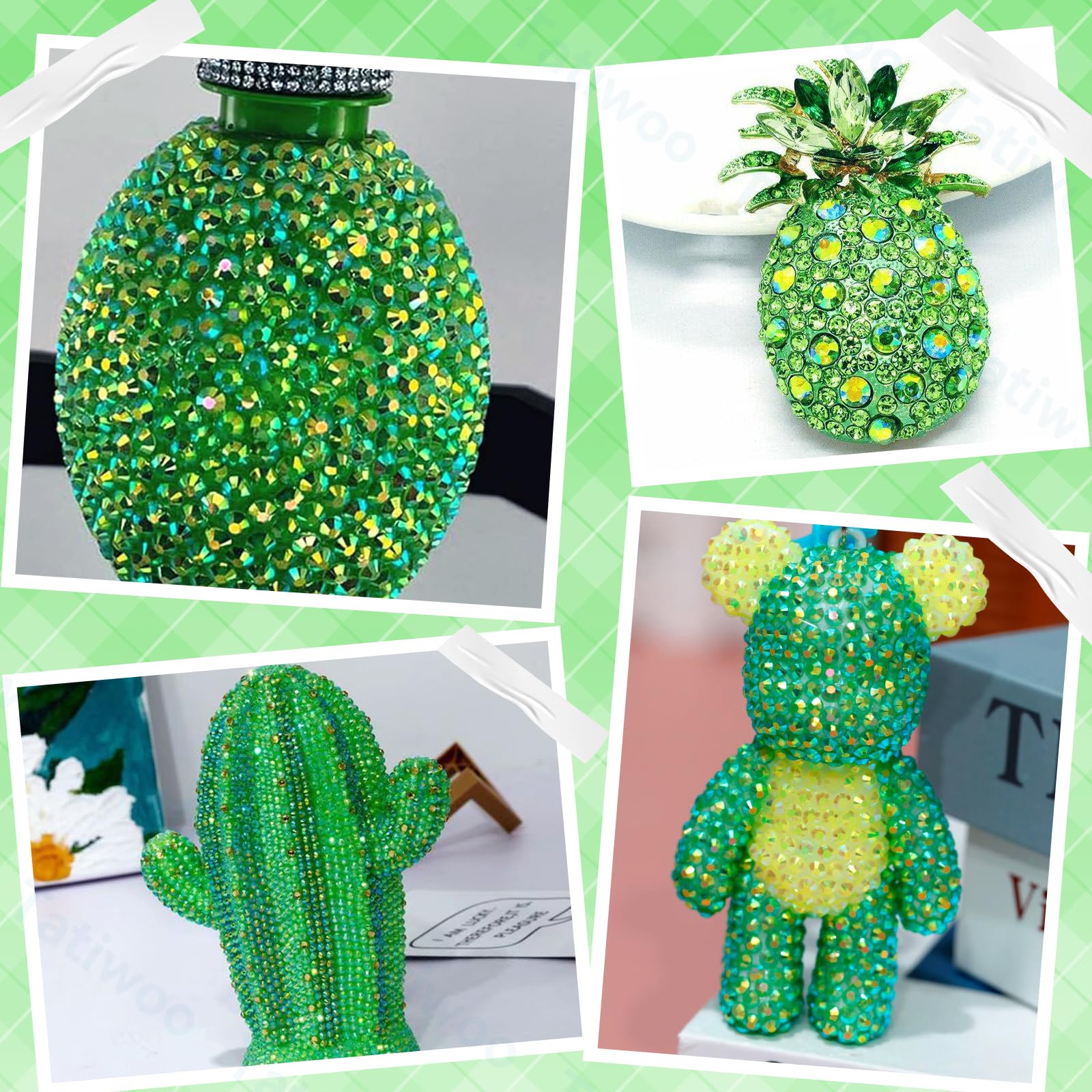 Tatiwoo 20000Pcs Dark Green Flatback Jelly Rhinestones – Mixed Sizes for Crafts, DIY, Tumblers