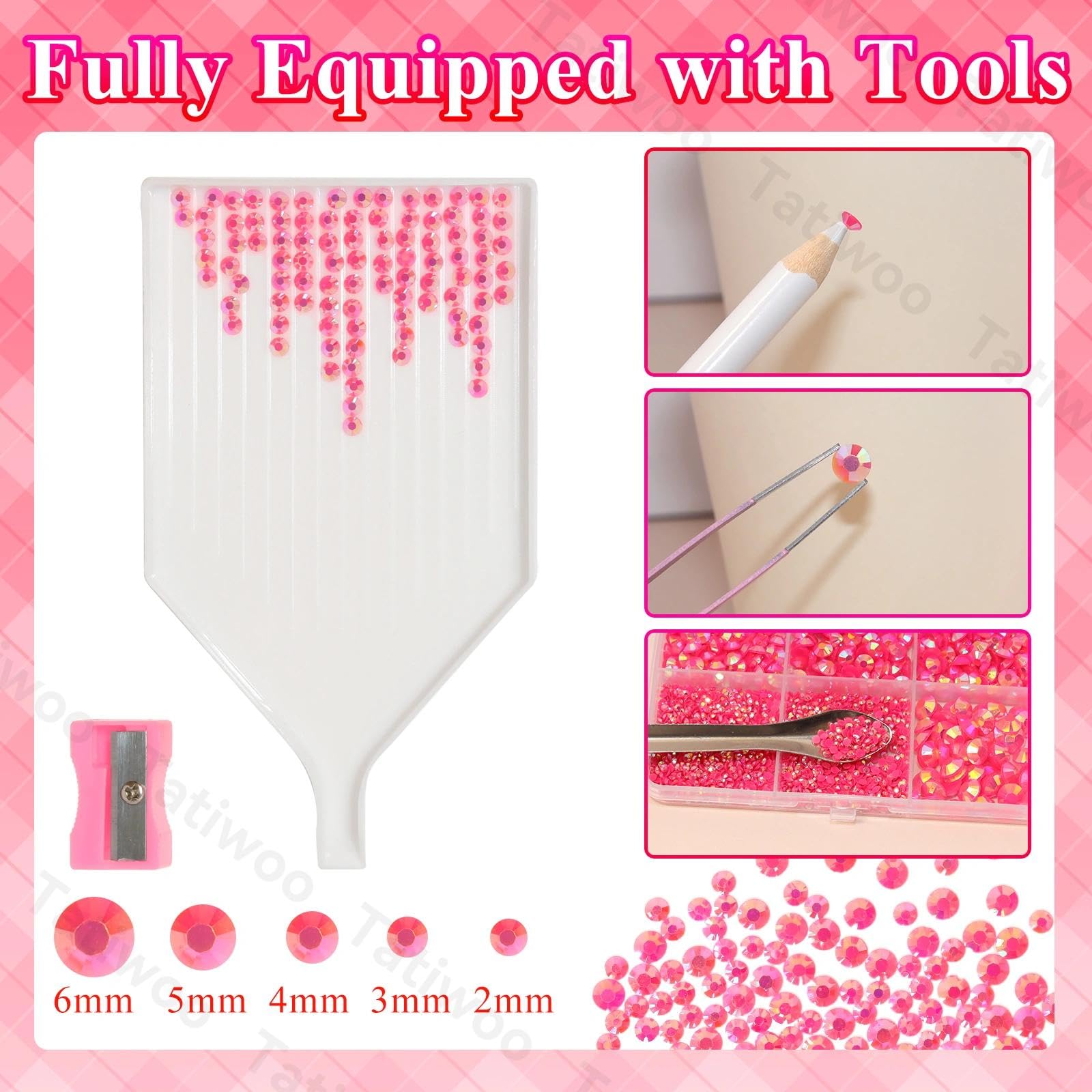 Tatiwoo 20,000 Pcs Dark Pink Flatback Jelly Rhinestones Kit – Mixed Sizes for DIY Crafts