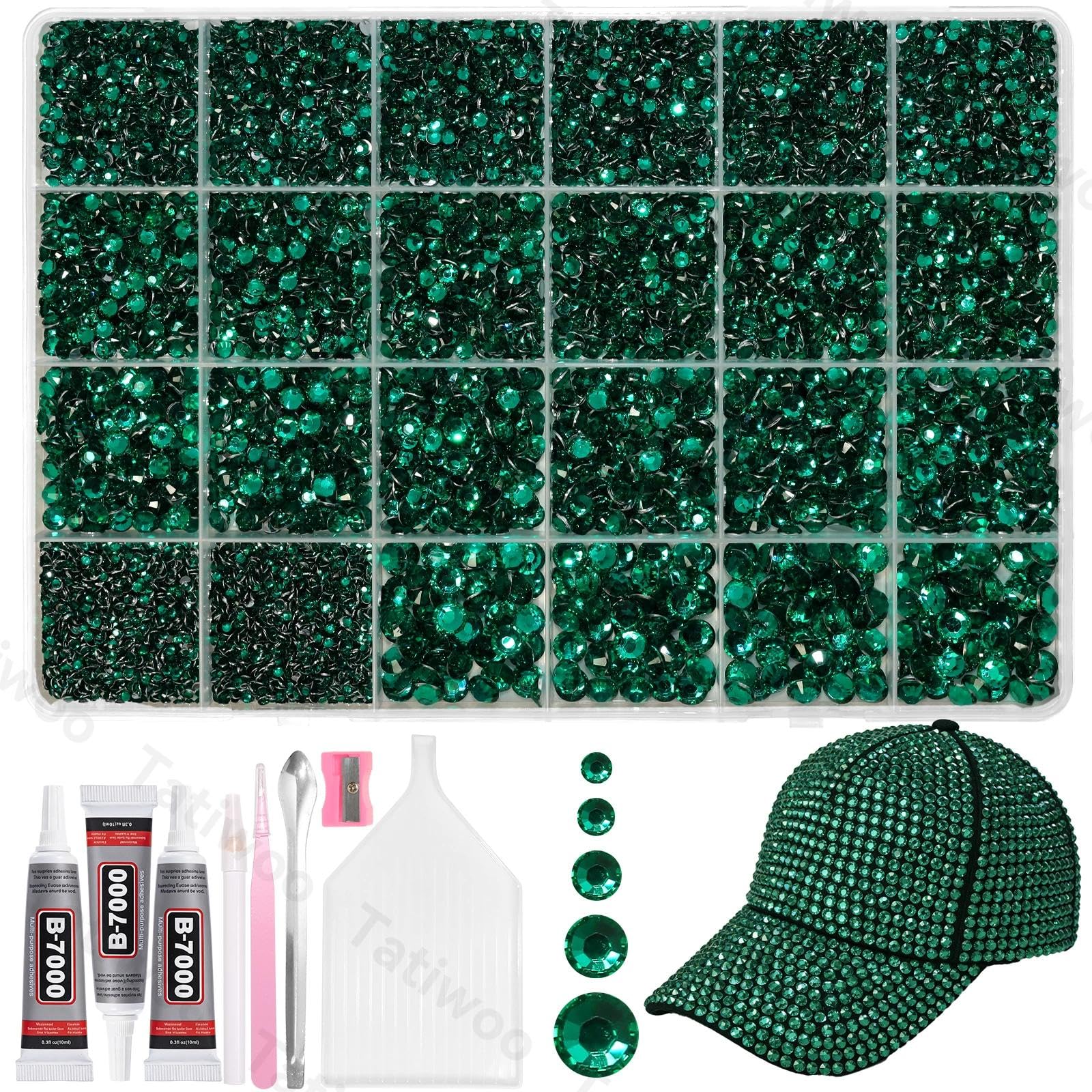 Tatiwoo Emerald Green 20000Pcs Flatback Jelly Rhinestones – Mixed Sizes for Crafting, DIY Decor, Tumblers