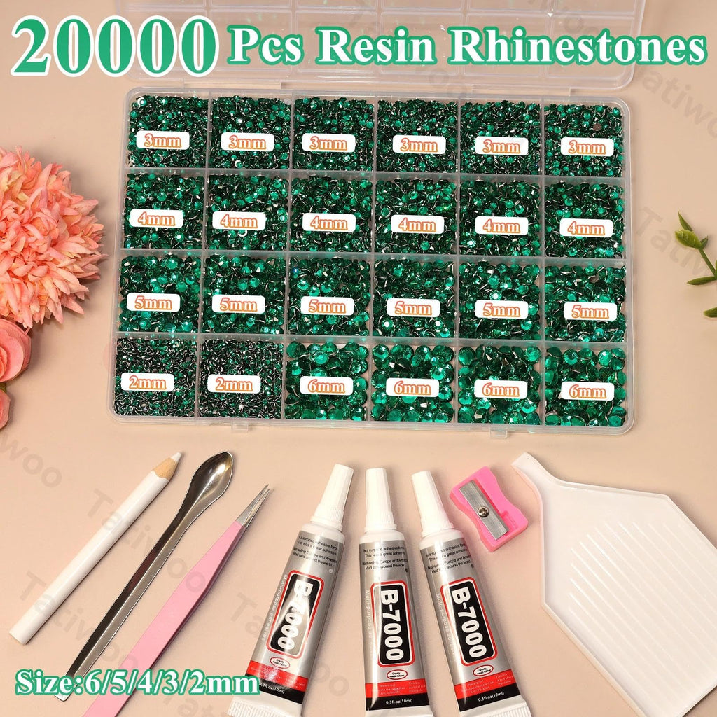 Tatiwoo Emerald Green 20000Pcs Flatback Jelly Rhinestones – Mixed Sizes for Crafting, DIY Decor, Tumblers