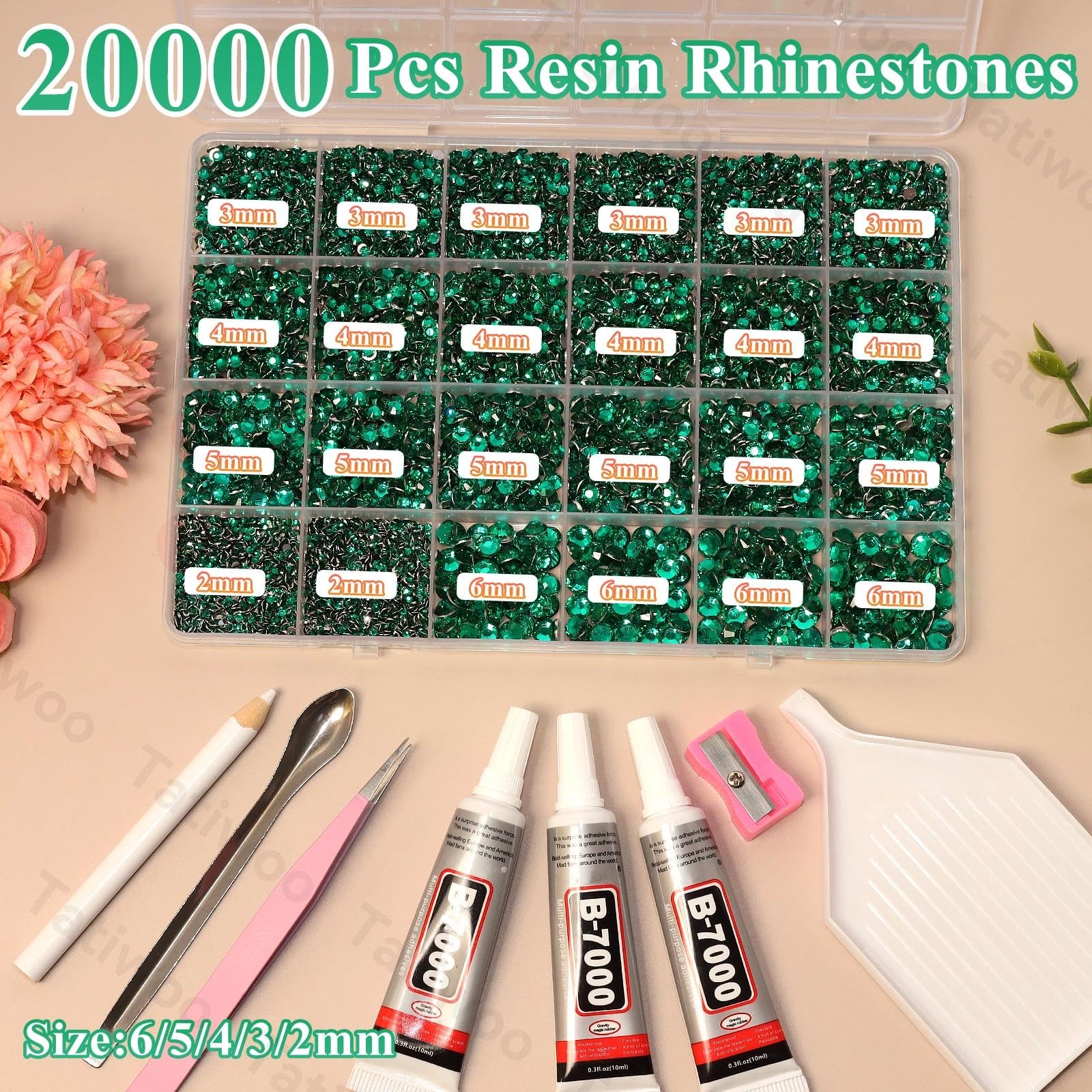 Tatiwoo Emerald Green 20000Pcs Flatback Jelly Rhinestones – Mixed Sizes for Crafting, DIY Decor, Tumblers
