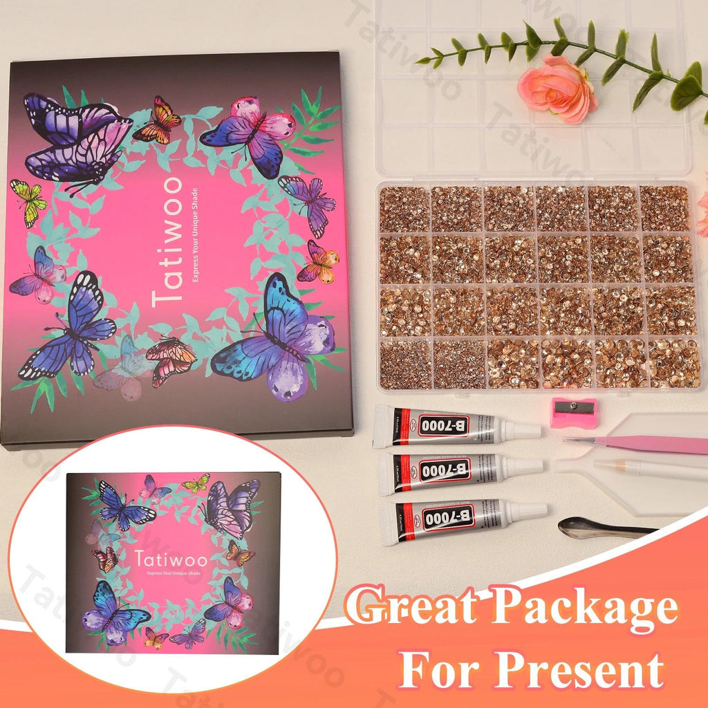 Tatiwoo 20000Pcs Champagne Flatback Rhinestones Kit – Mixed Sizes for DIY Crafting & Tumblers
