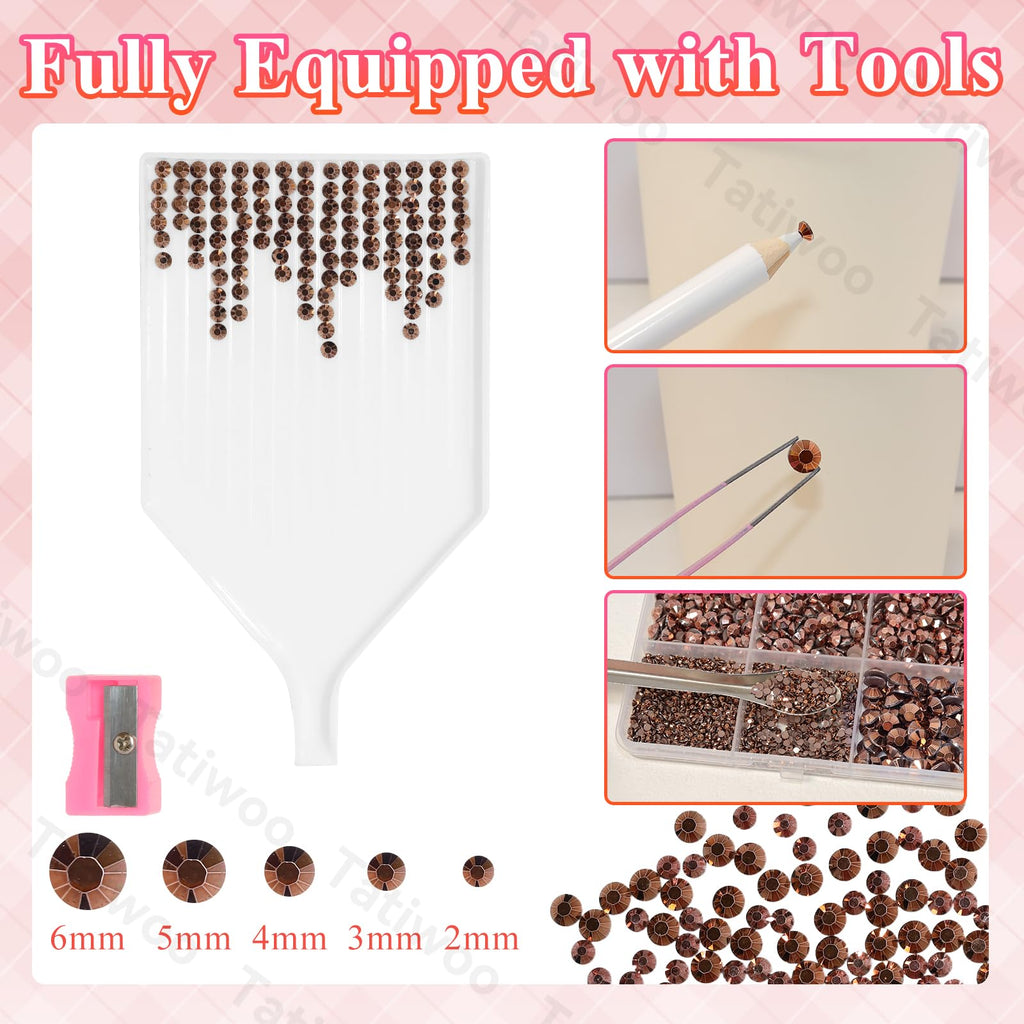 Tatiwoo 20,000 Bronze Tan Flatback Rhinestones Kit for DIY Crafting & Decor