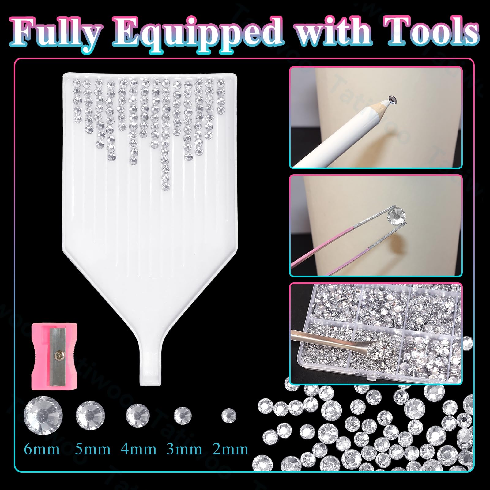 Tatiwoo 20000Pcs Silver White Crystal Flatback Rhinestones Kit – Mix Sizes for Crafting & DIY