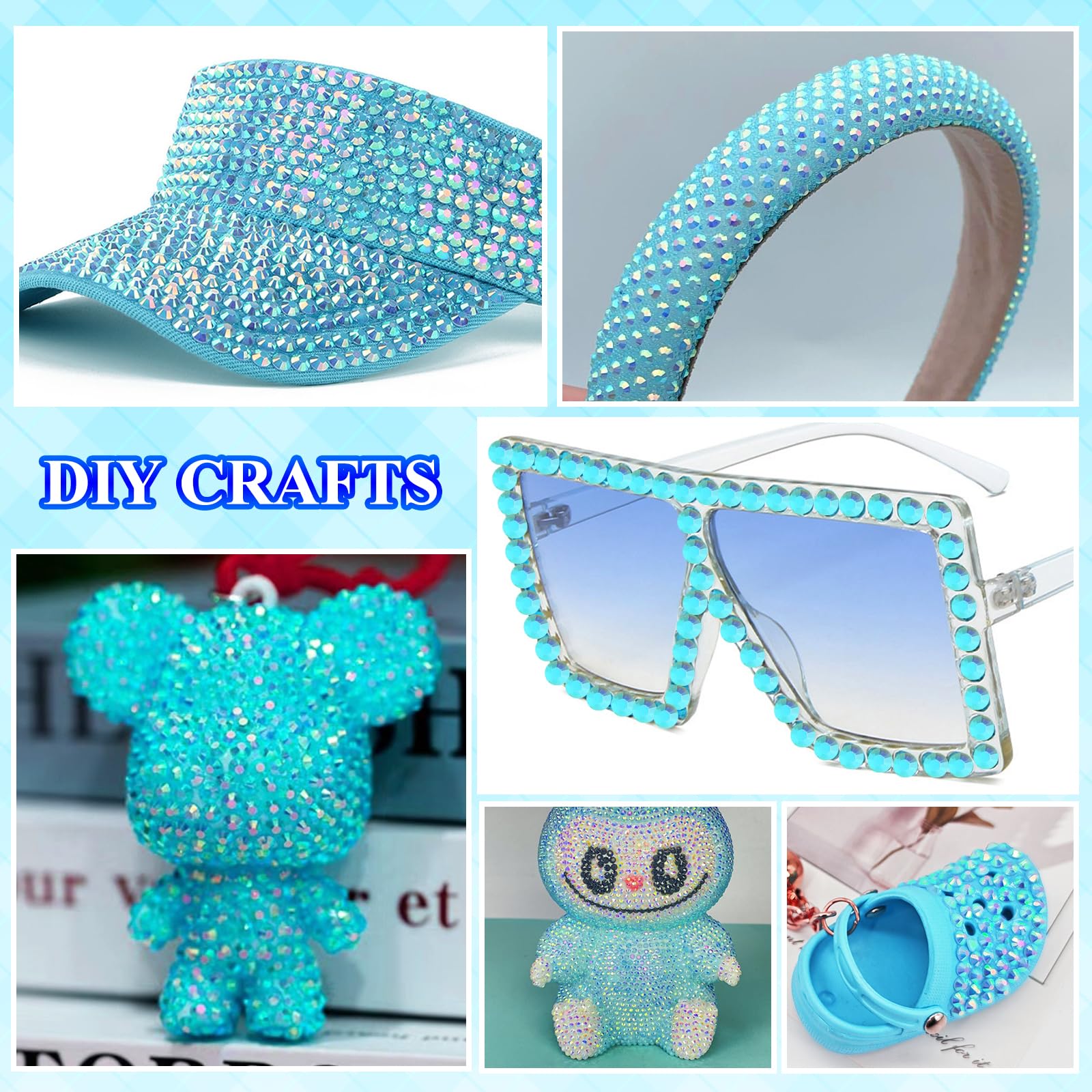 Tatiwoo 20,000 Pcs Blue AB Flatback Jelly Rhinestones Kit – Complete Bedazzling Set for Crafting